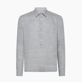 Raimond half-buttoned shirt in Capri Linen (Stone Grey)