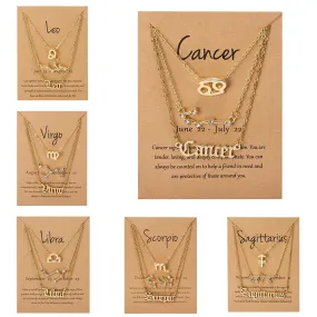 3Pcs/Set Cardboard Star Zodiac Sign Pendant 12 Constellation Charm Gold Necklace Aries Cancer Leo Scorpio Necklace Jewelry Gifts