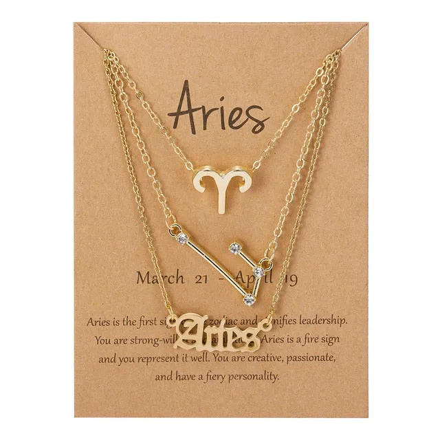 3Pcs/Set Cardboard Star Zodiac Sign Pendant 12 Constellation Charm Gold Necklace Aries Cancer Leo Scorpio Necklace Jewelry Gifts