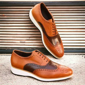 Ambrogio Bespoke Custom Men's Shoes Brown & Cognac Full Grain / Polished Leather Full Brogue Oxfords (AMB2125)