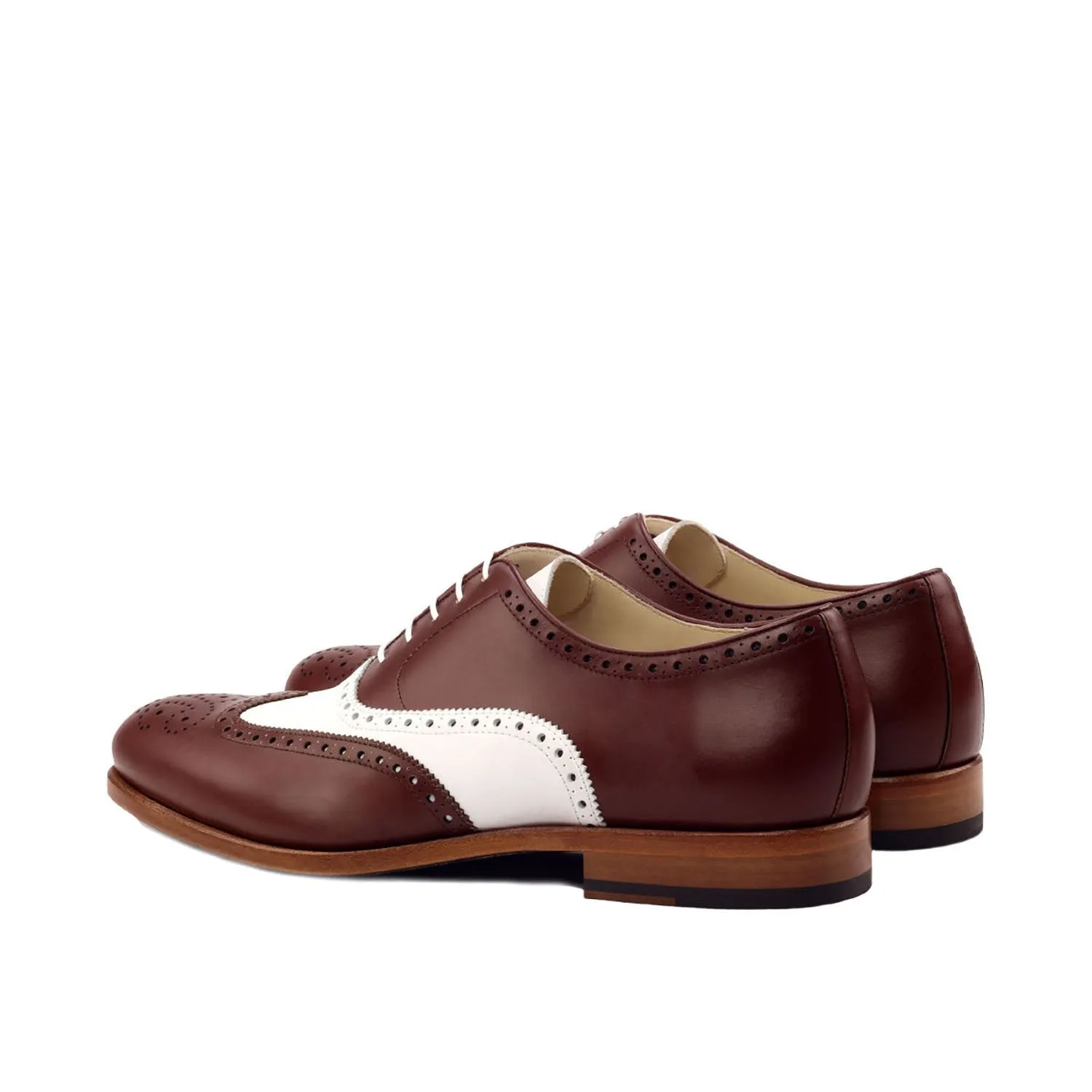 Ambrogio Bespoke Custom Men's Shoes Brown & White Calf-Skin Leather Full Brogue Oxfords (AMB2113)