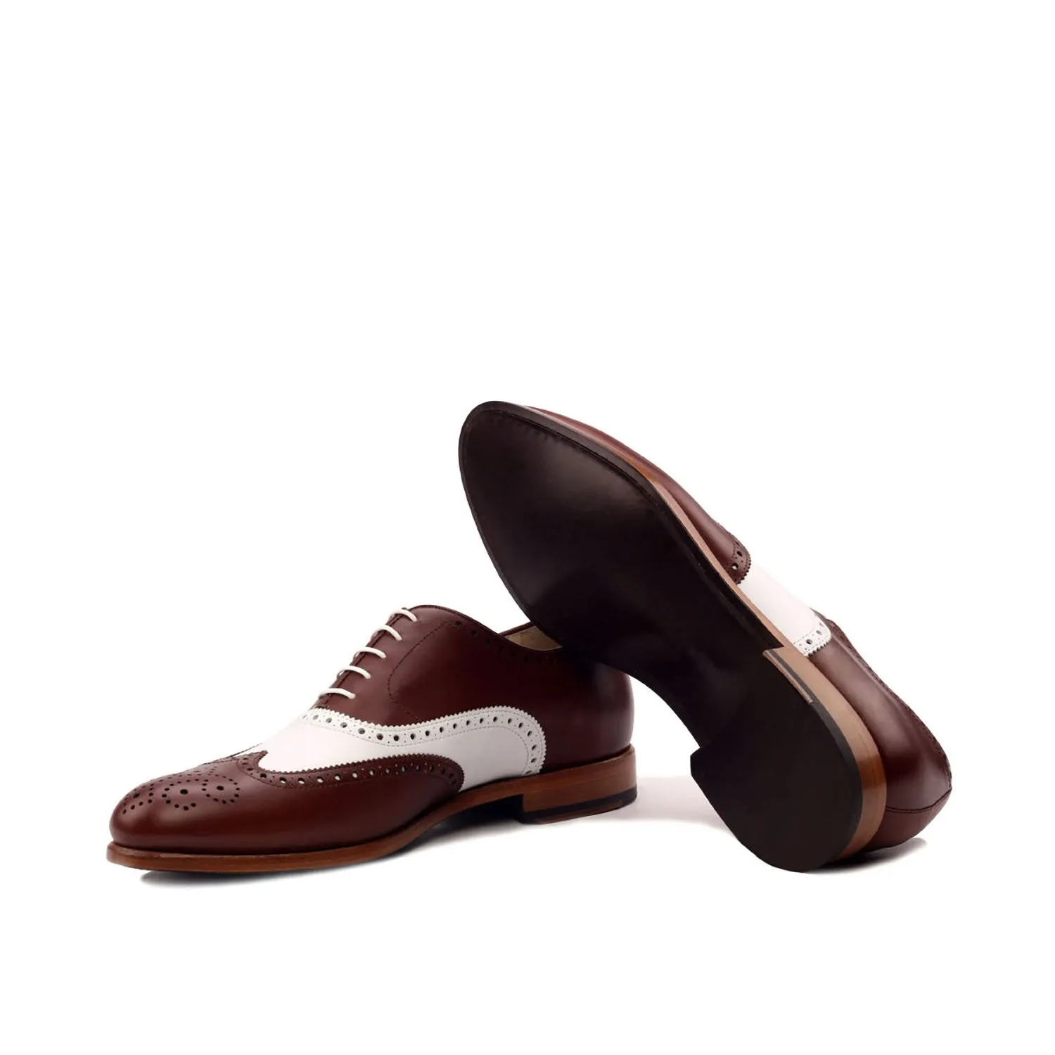 Ambrogio Bespoke Custom Men's Shoes Brown & White Calf-Skin Leather Full Brogue Oxfords (AMB2113)