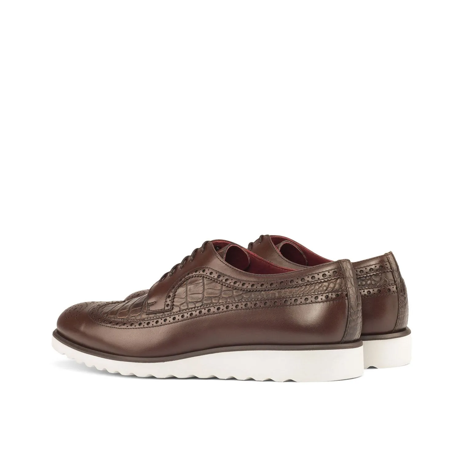 Ambrogio Bespoke Custom Men's Shoes Dark Brown Crocodile Print / Calf-Skin Leather Wingtip Oxfords (AMB1896)