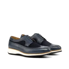 Navy Suede and Pebble Grain Leather Wingtip Oxfords for Men by Ambrogio Bespoke - Custom Handmade Shoes (Model AMB1911)