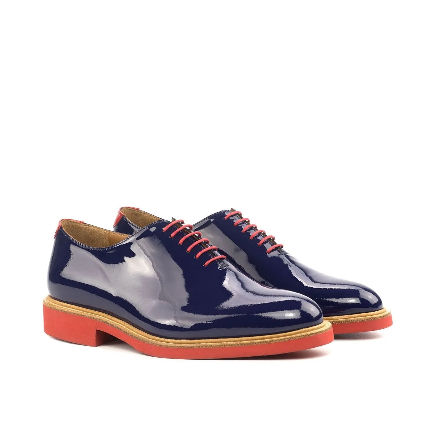 Ambrogio Bespoke Custom Men's Shoes Red & Cobalt Blue Suede / Patent Leather Oxfords (AMB1868)