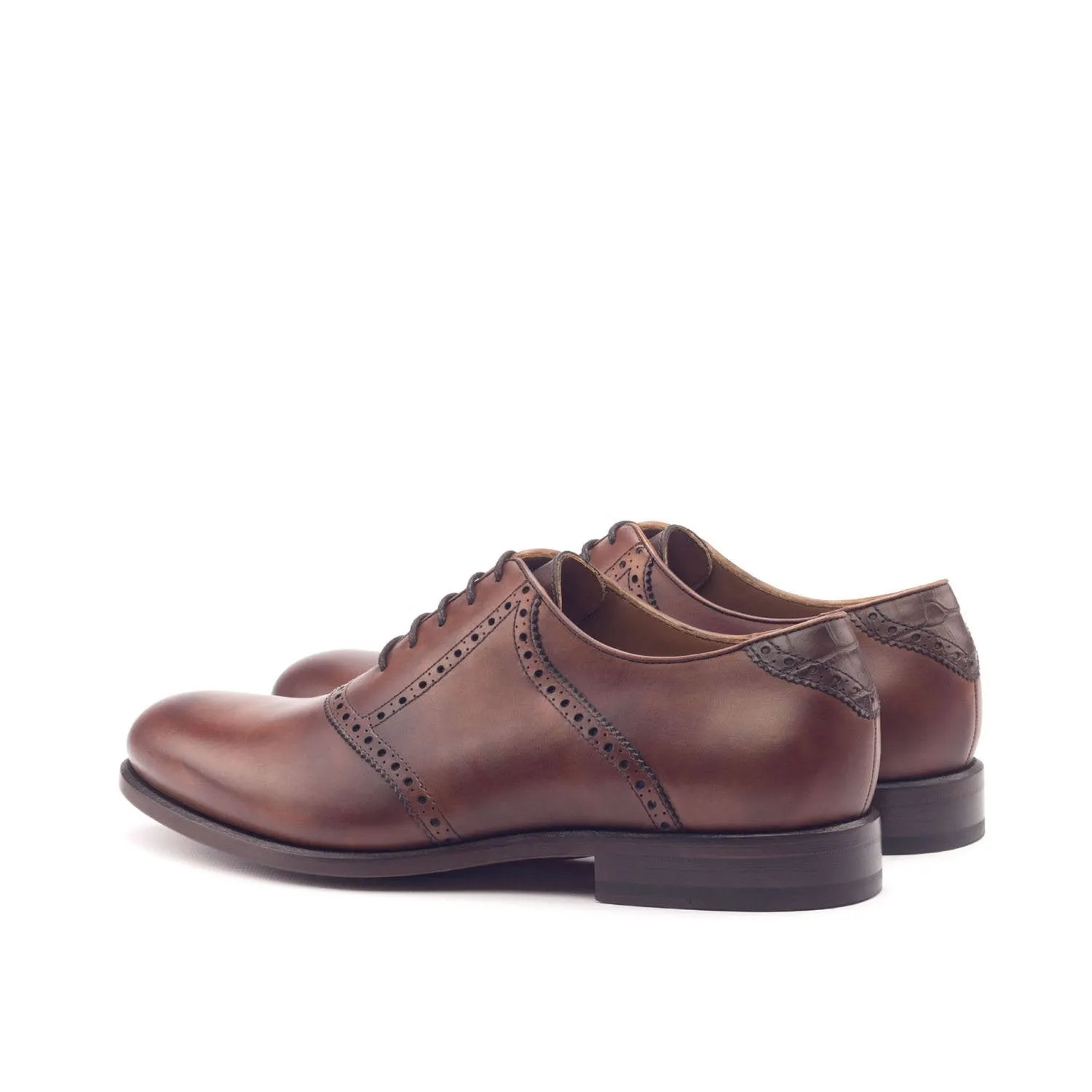 Ambrogio Bespoke Custom Men's Shoes Two-Tone Brown Crocodile Print / Calf-Skin Leather Saddle Oxfords (AMB1895)