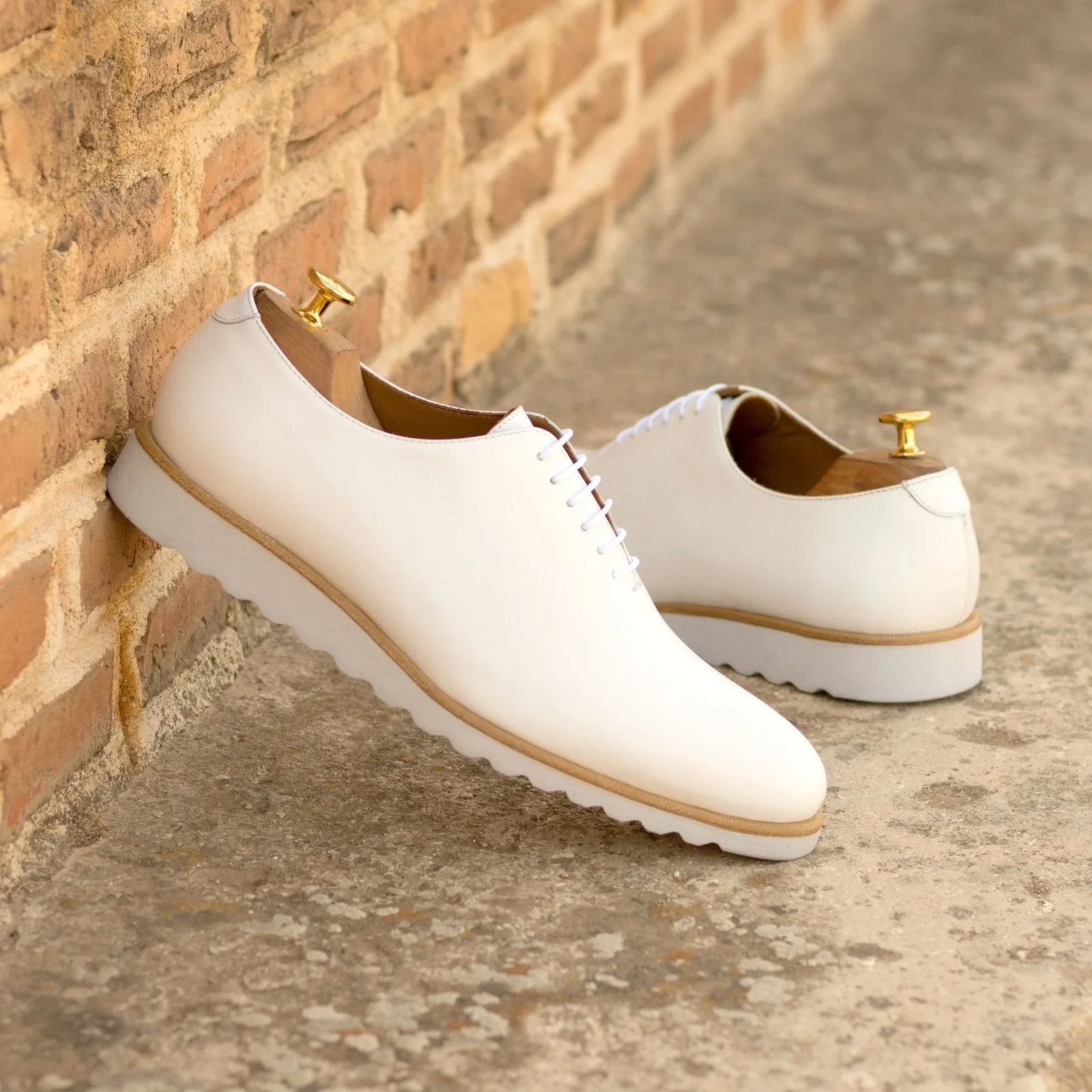 Ambrogio Bespoke Custom Men's Shoes White Box Calf-Skin Leather Wholecut Oxfords (AMB2176)