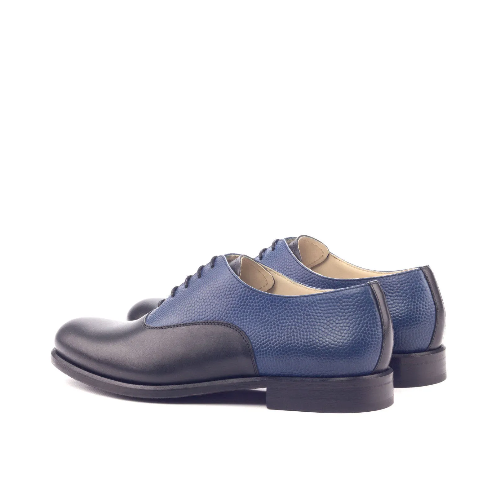 Ambrogio Bespoke Custom Women's Custom Made Shoes Black & Navy Pebble Grain / Calf-Skin Leather Oxfords (AMBW1083)