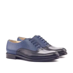 Ambrogio Bespoke Custom Women's Custom Made Shoes Black & Navy Pebble Grain / Calf-Skin Leather Oxfords (AMBW1083)