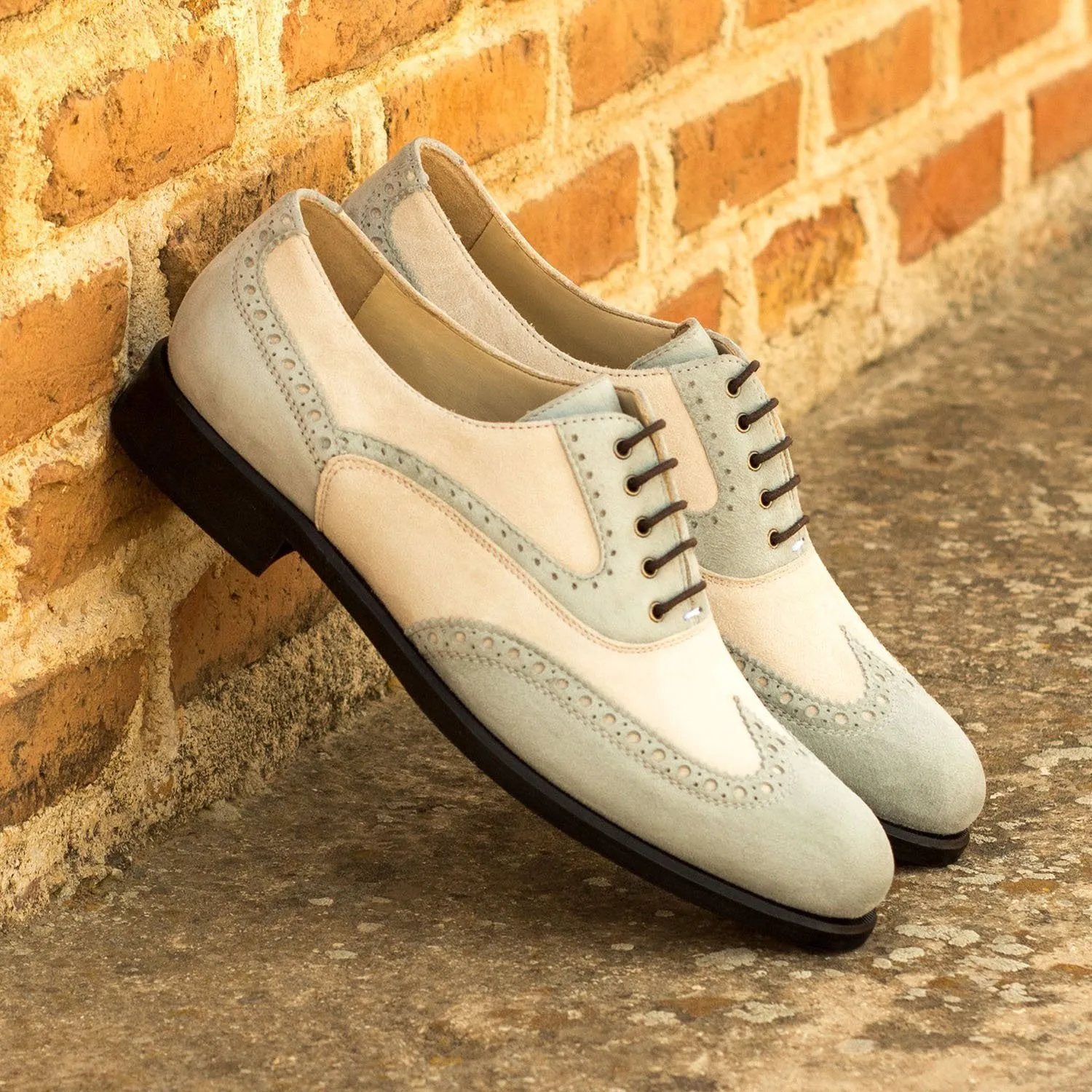 Ambrogio Bespoke Custom Women's Custom Made Shoes Gray & Ivory Suede Leather Brogue Oxfords (AMBW1060)