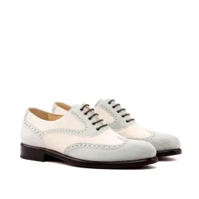 Ambrogio Bespoke Custom Women's Custom Made Shoes Gray & Ivory Suede Leather Brogue Oxfords (AMBW1060)