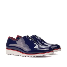 Ambrogio Bespoke Men's Handmade Custom Made Shoes Blue & Red Patent Leather Dress Oxfords (AMB1287)