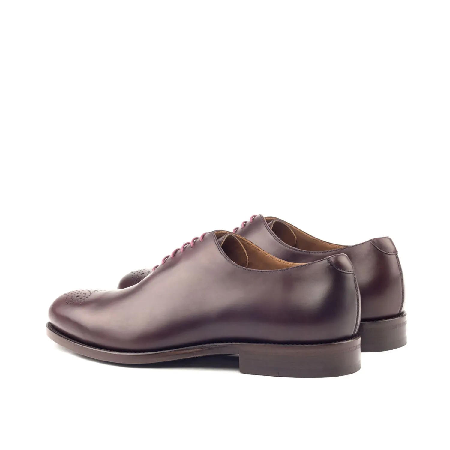 Ambrogio Bespoke Men's Handmade Custom Made Shoes Burgundy Polished Calf-SKin Leather Dress Oxfords (AMB1291)