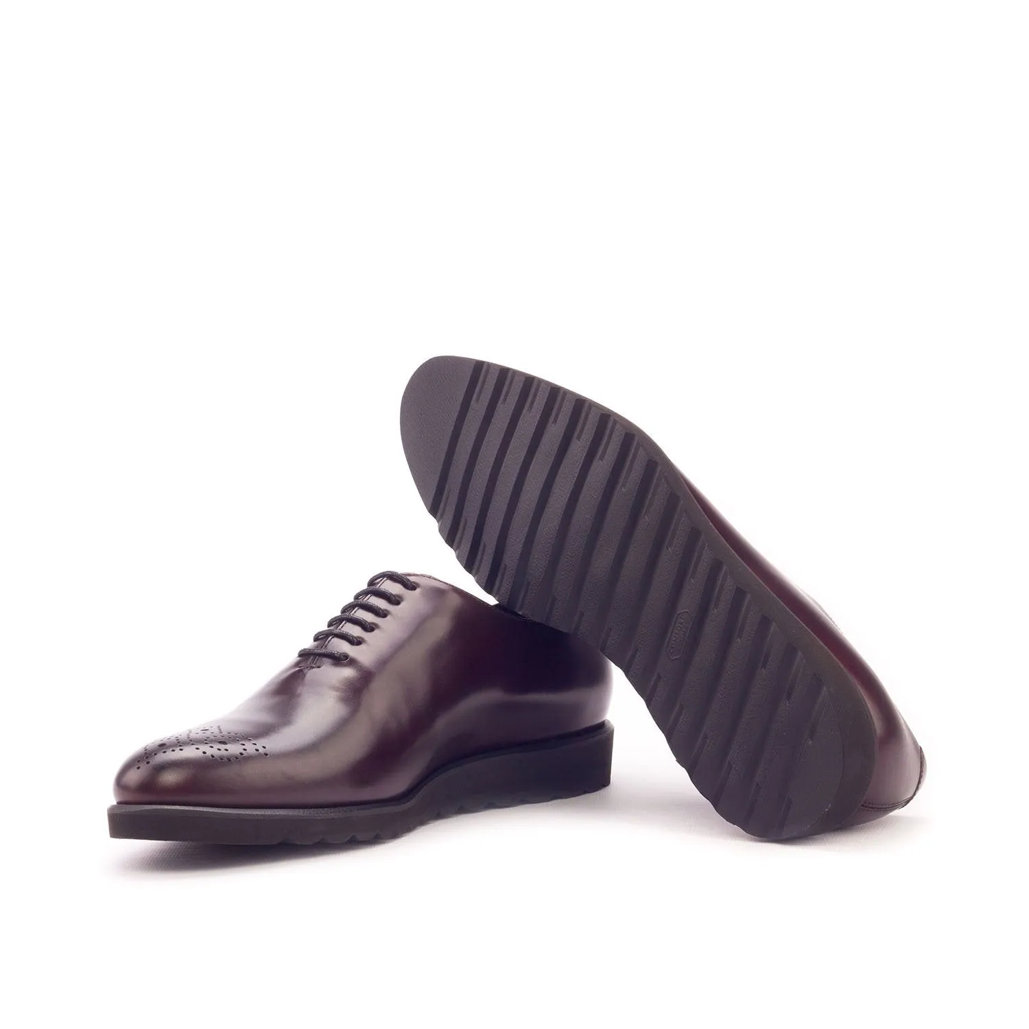 Ambrogio Bespoke Men's Handmade Custom Made Shoes Burgundy Polished Calf-Skin Leather Oxfords (AMB1304)