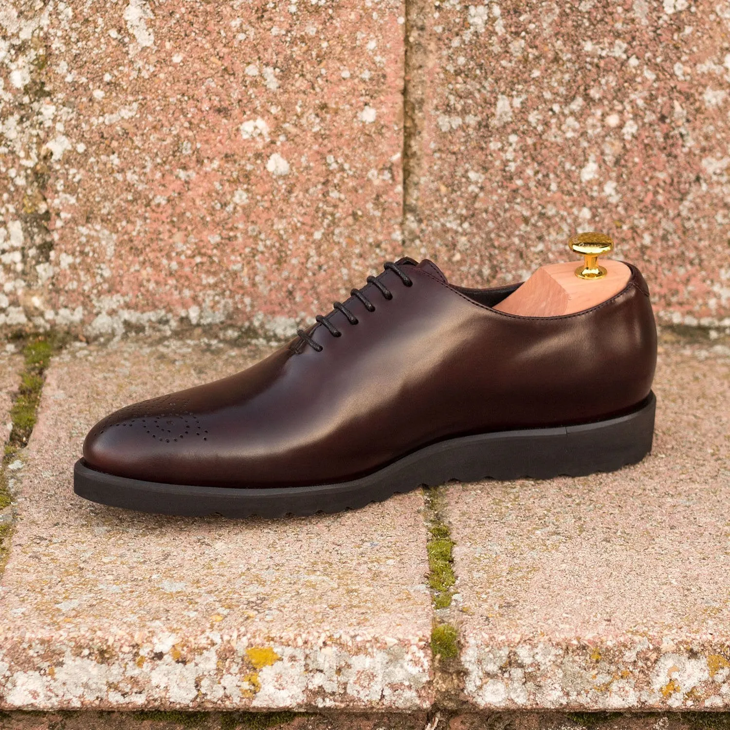 Ambrogio Bespoke Men's Handmade Custom Made Shoes Burgundy Polished Calf-Skin Leather Oxfords (AMB1304)