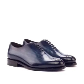 Hand-Crafted Ambrogio Bespoke Mens Oxford Dress Shoes in Denim Blue Patina Leather (AMB1305)