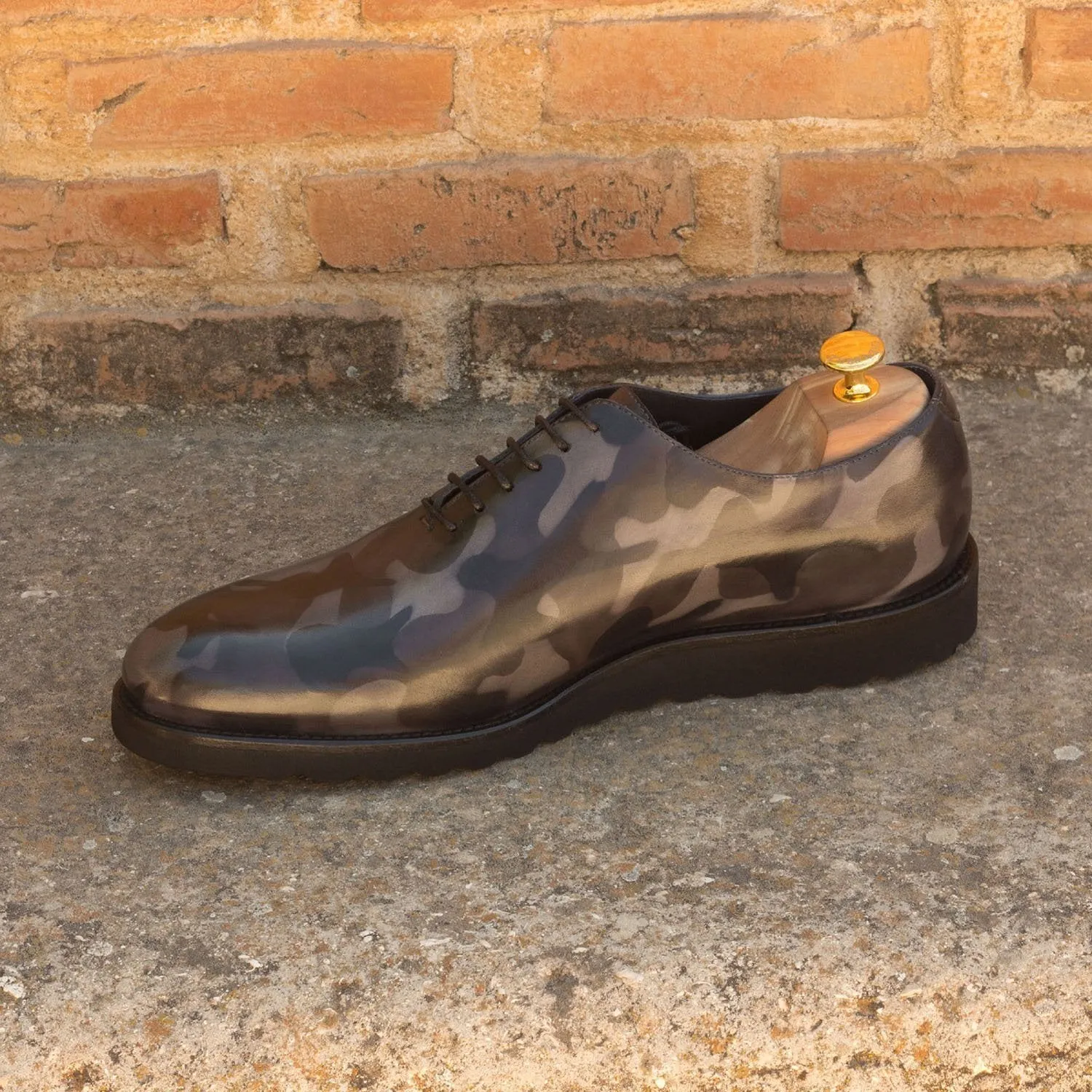 Ambrogio Bespoke Men's Handmade Custom Made Shoes Gray Camo Patina Leather Oxfords (AMB1298)