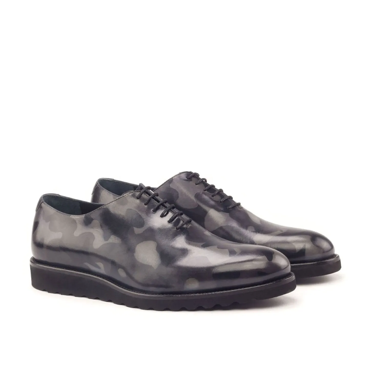 Ambrogio Bespoke Men's Handmade Custom Made Shoes Gray Camo Patina Leather Oxfords (AMB1298)