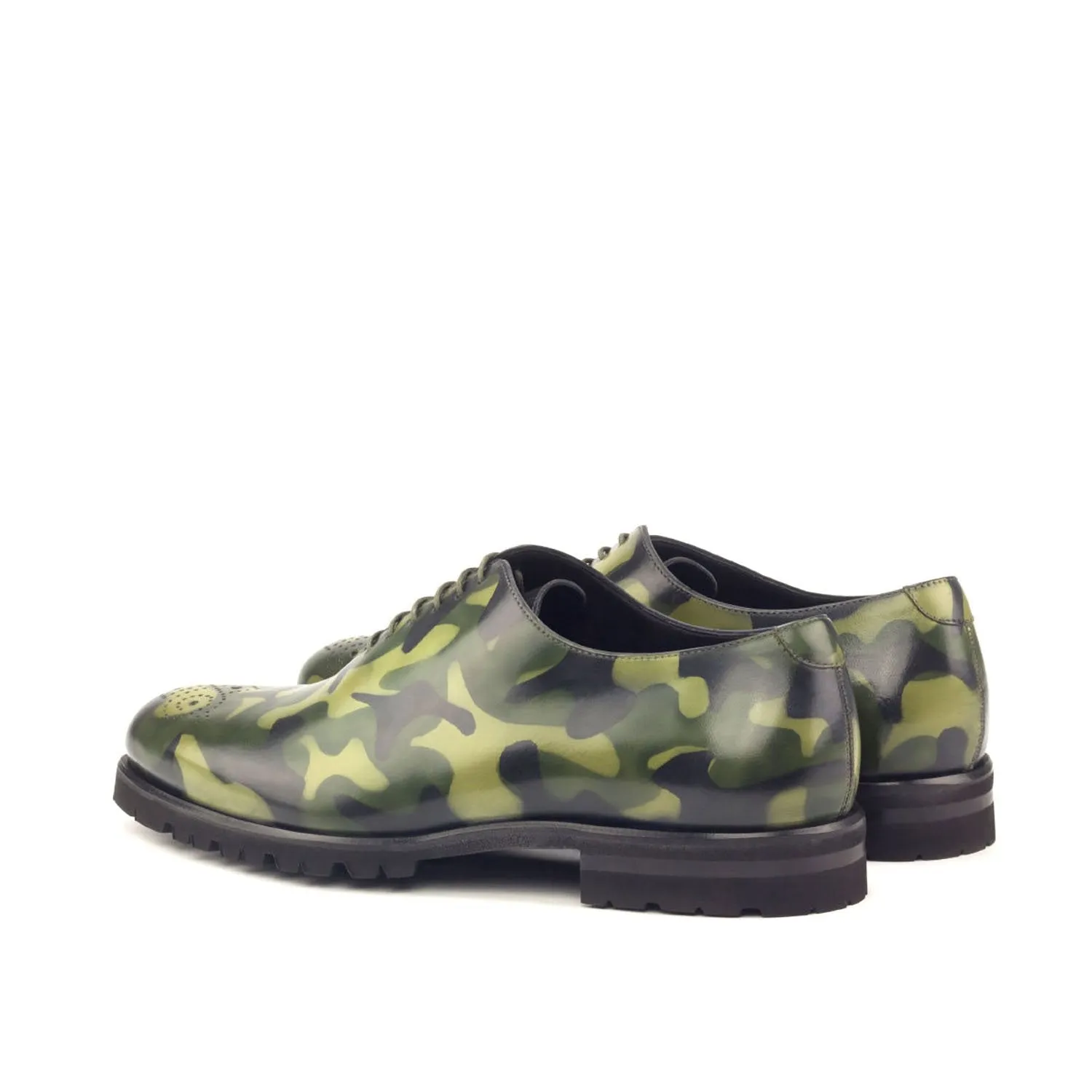 Ambrogio Bespoke Men's Handmade Custom Made Shoes Khaki Green Camo Patina Leather Dress Oxfords (AMB1303)