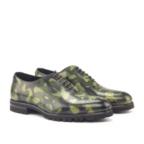 Ambrogio Bespoke Men's Handmade Custom Made Shoes Khaki Green Camo Patina Leather Dress Oxfords (AMB1303)