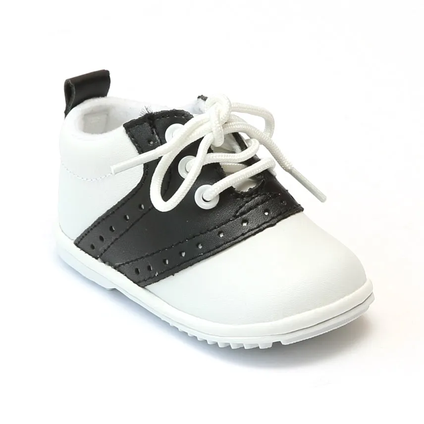 Angel Baby Boys 2342 White Black Lace Up Oxfords