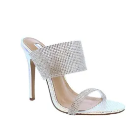 Arielle Rhinestone Double Strap Heels- Hologram Pink