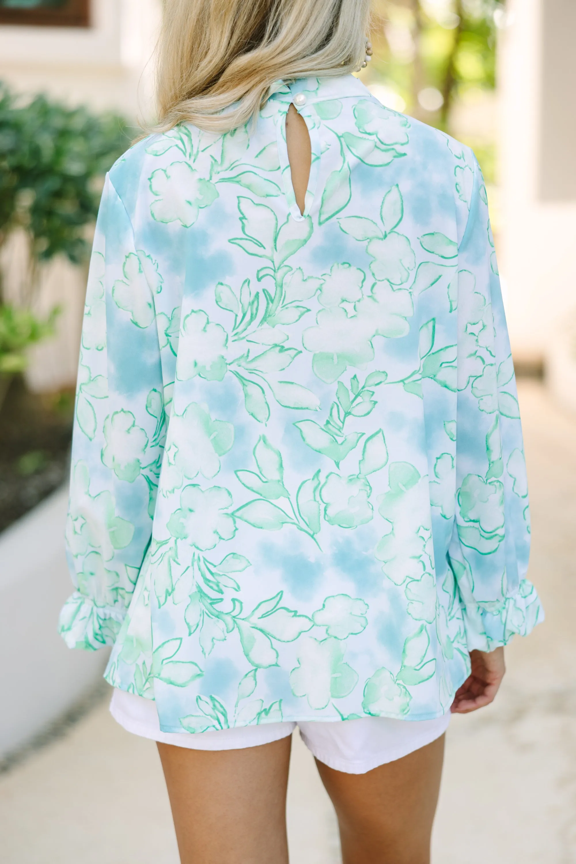 Be True To You Mint Green Abstract Floral Blouse