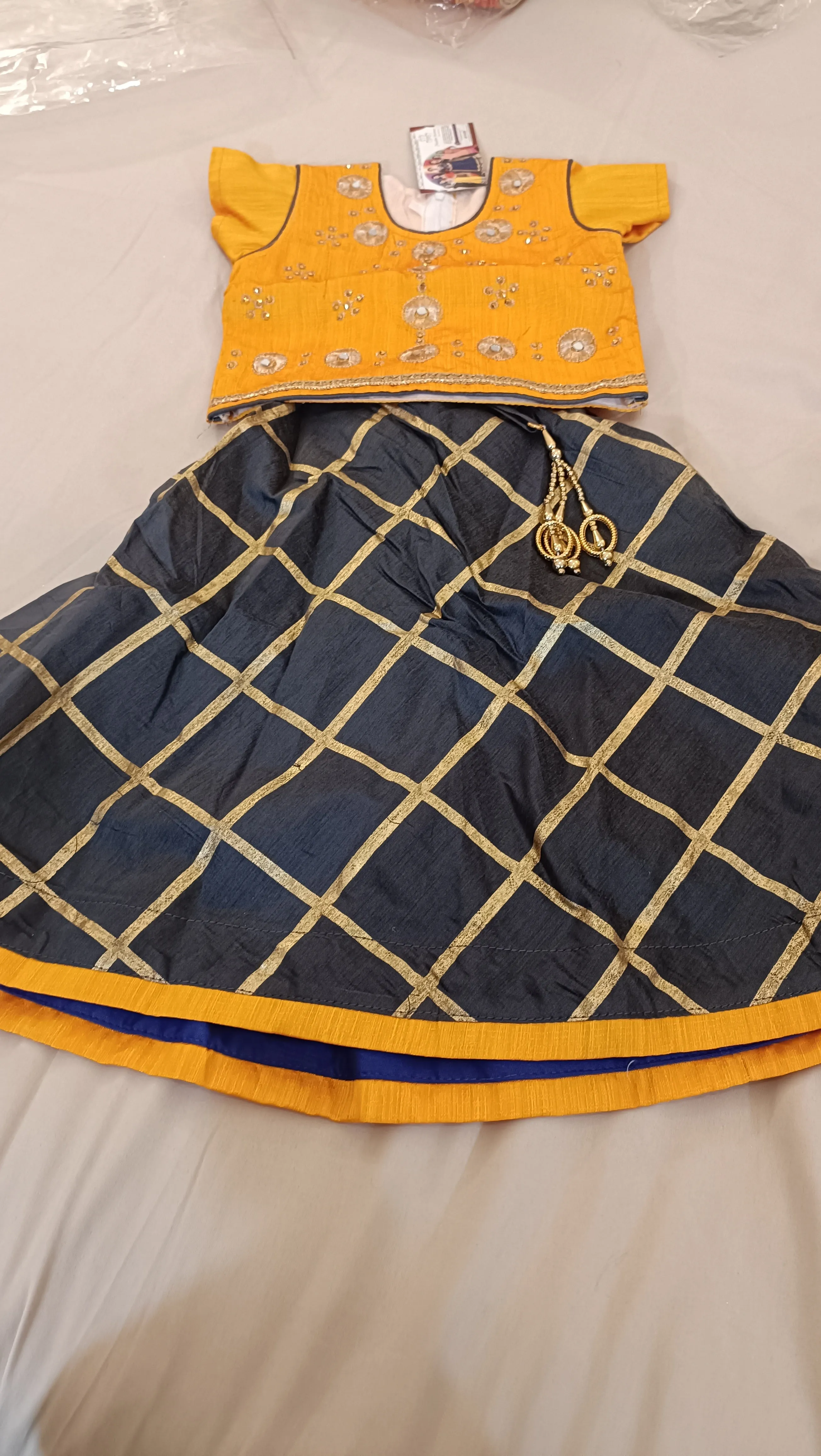 Beautiful Yellow And Black Choli With Embroidery Work For Children