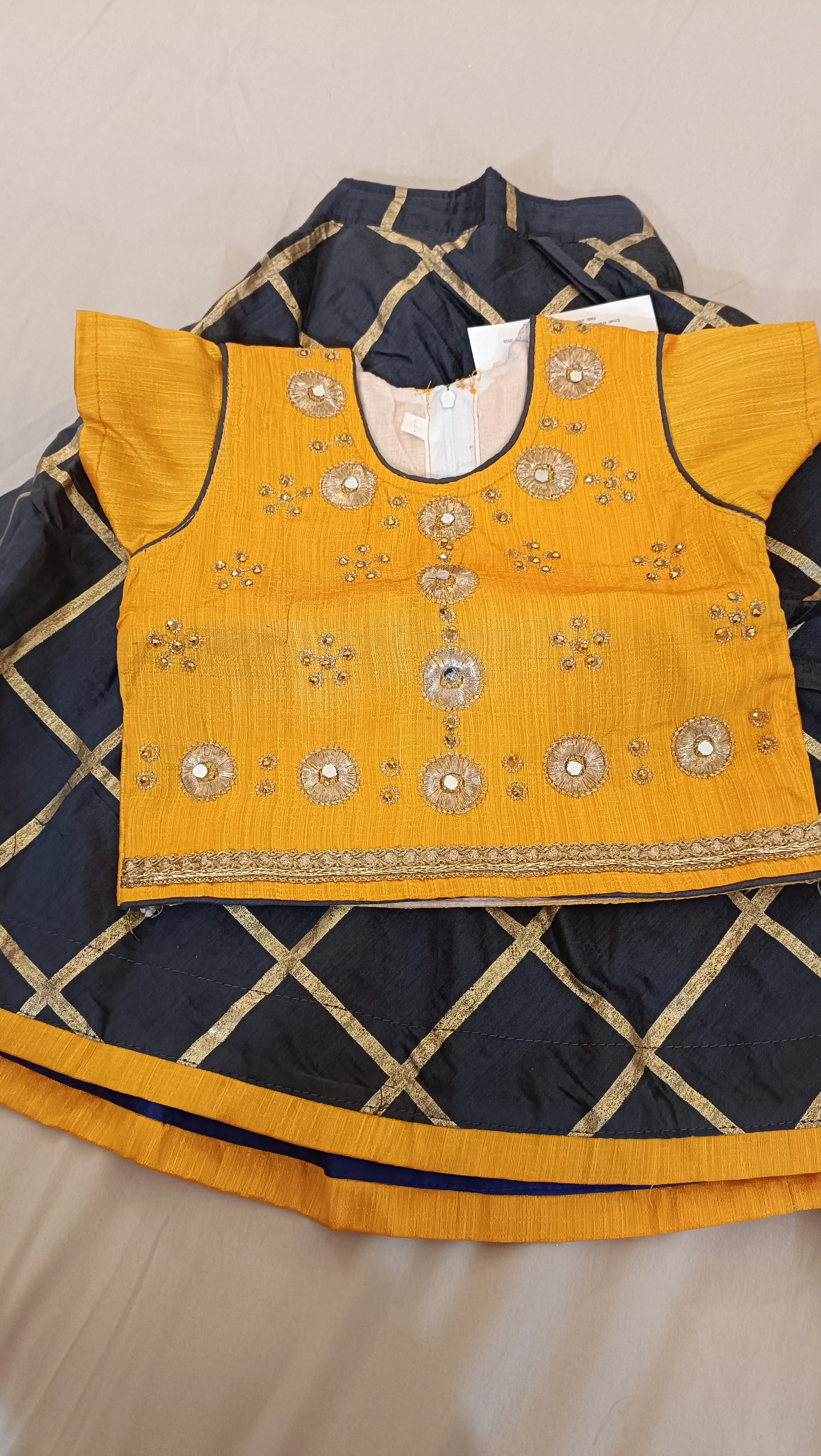 Beautiful Yellow And Black Choli With Embroidery Work For Children