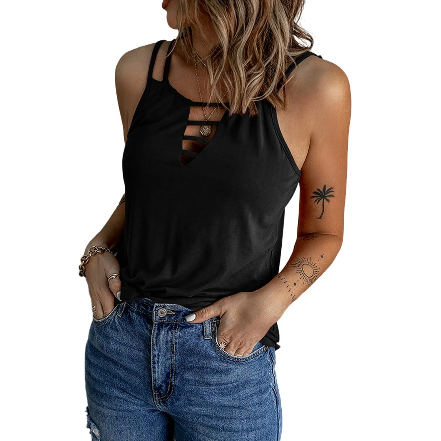 Casual V-neck Strappy Tank Top