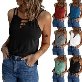 Casual V-neck Strappy Tank Top