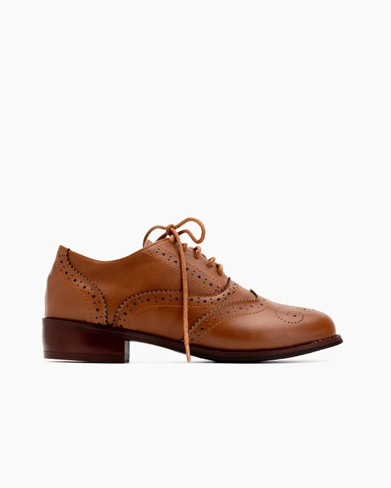 (Clean Up) Classic Lace-up Wingtip Leather Flat Oxfords