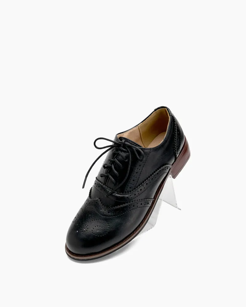 (Clean Up) Classic Lace-up Wingtip Leather Flat Oxfords