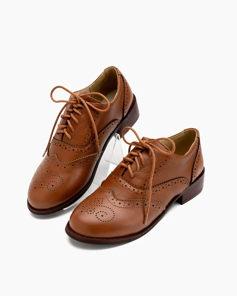 (Clean Up) Classic Lace-up Wingtip Leather Flat Oxfords