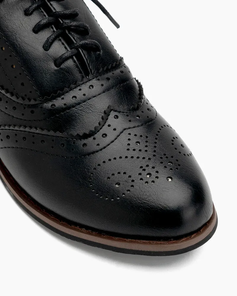 (Clean Up) Classic Lace-up Wingtip Leather Flat Oxfords