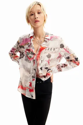 Desigual Newspaper Print Shirt - Blanco