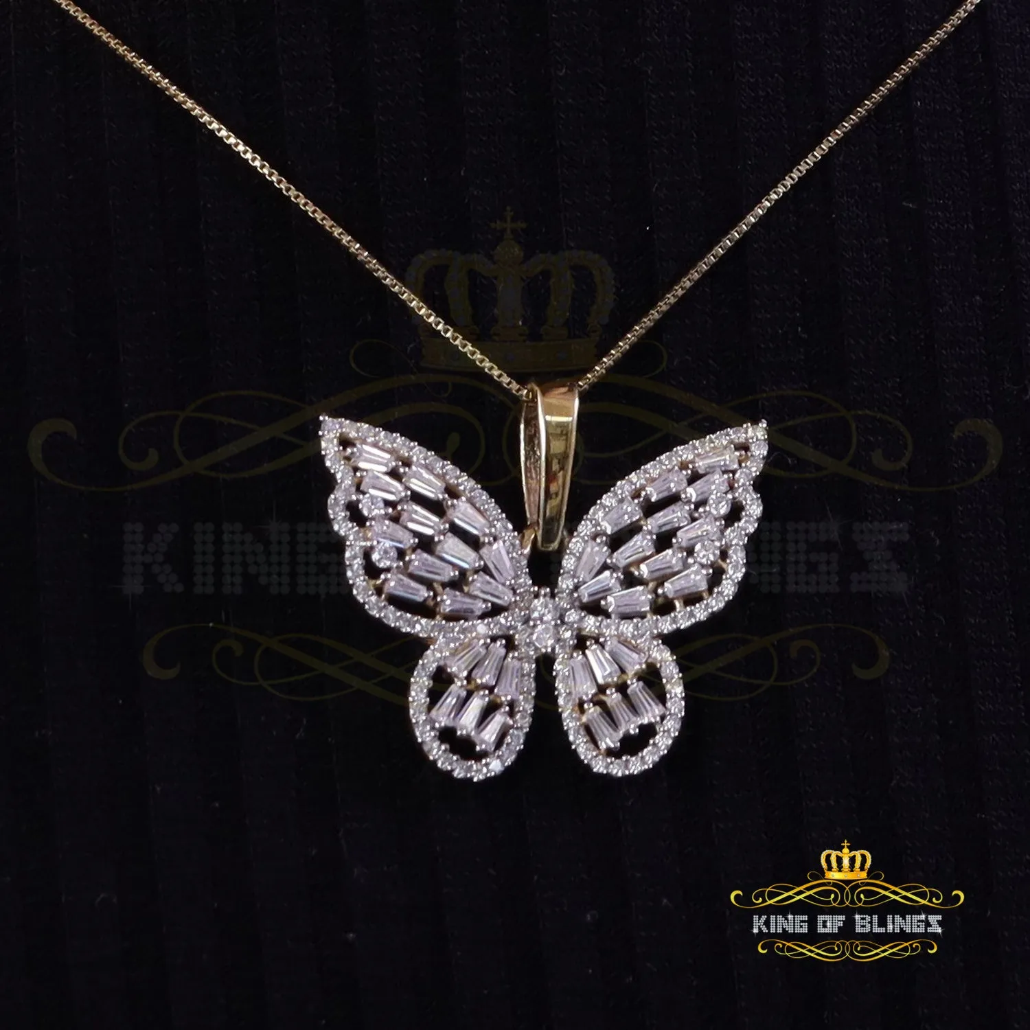 King Of Bling's Men's/Womens 925 Silver Yellow 1.75ct VVS 'D' Moissanite Butterfly Pendant