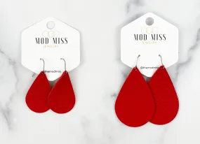 Leather Teardrop Earring True Red