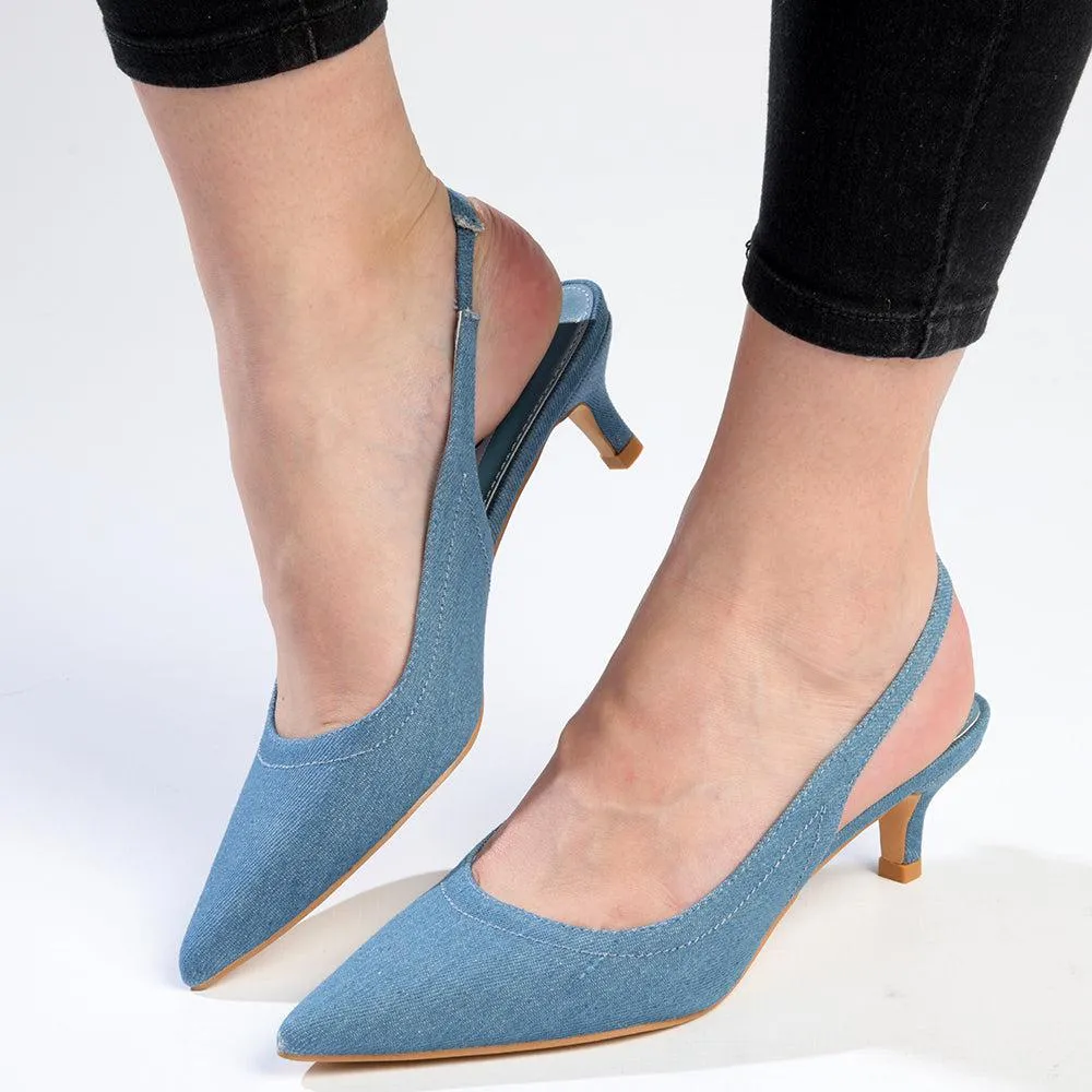 Madison Paige Kitten Slingback Heels - Blue all