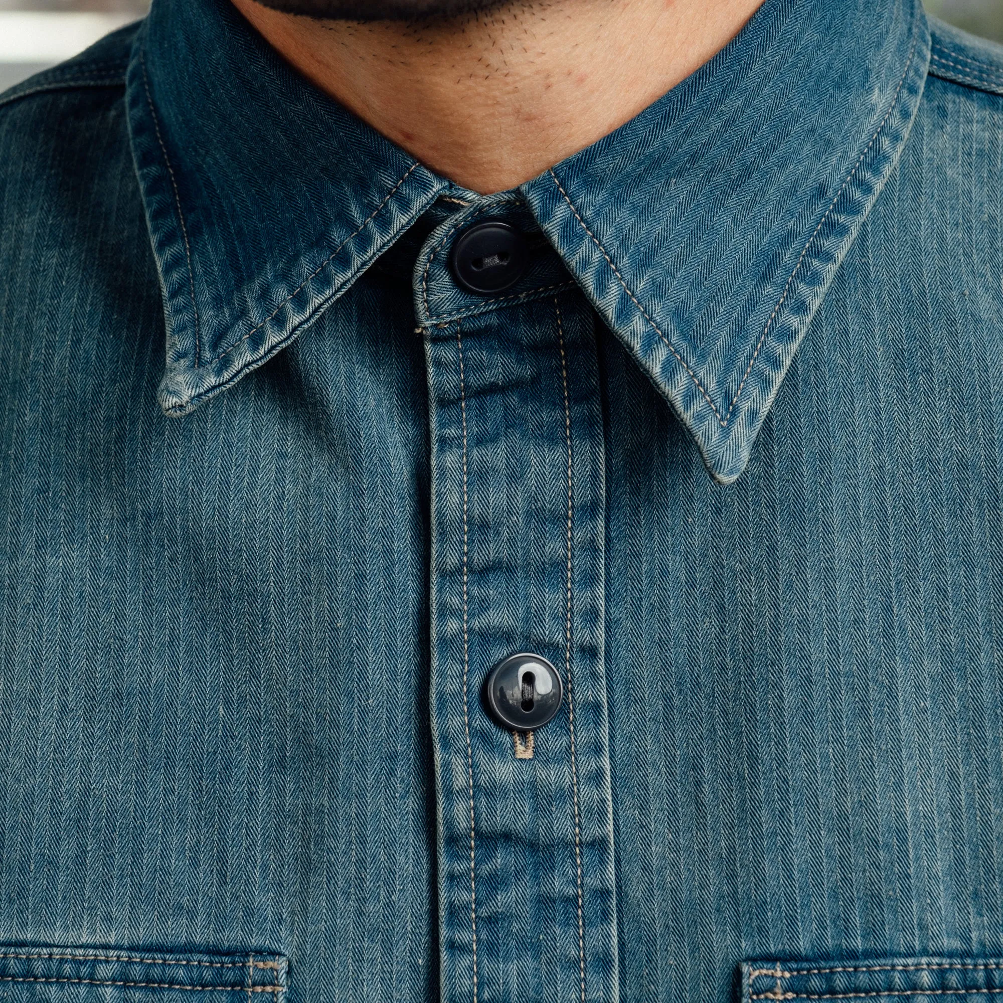 RRL Indigo Herringbone Twill Work Shirt Faded Indigo