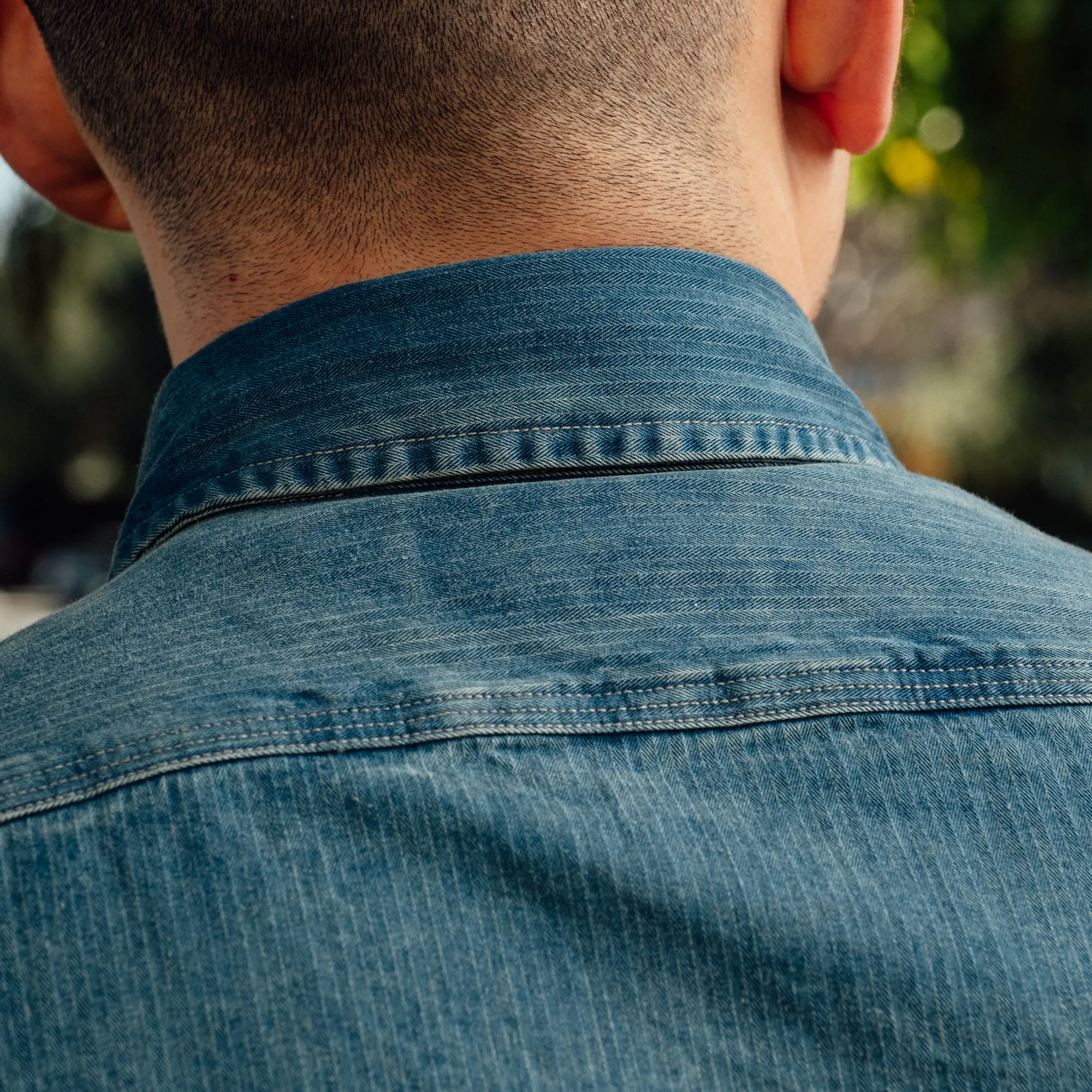 RRL Indigo Herringbone Twill Work Shirt Faded Indigo