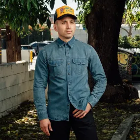 RRL Indigo Herringbone Twill Work Shirt Faded Indigo