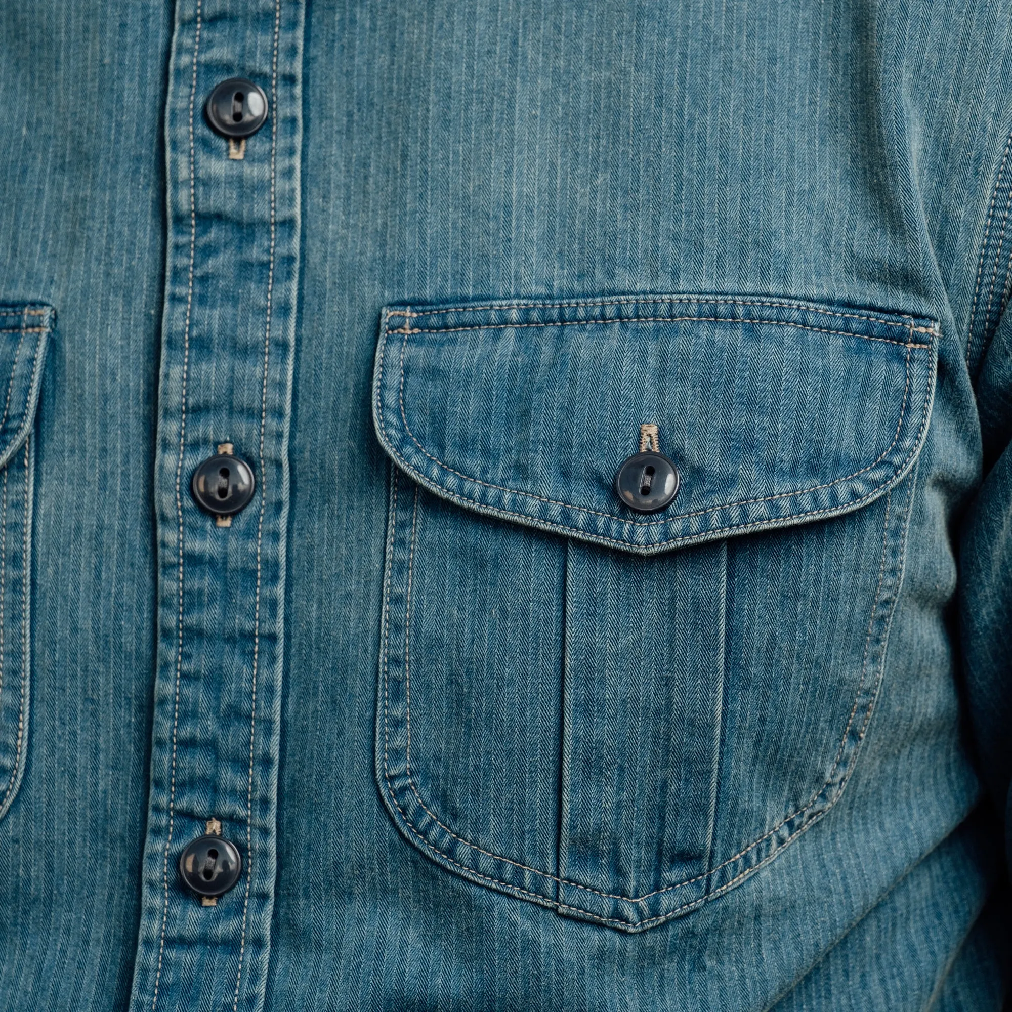 RRL Indigo Herringbone Twill Work Shirt Faded Indigo