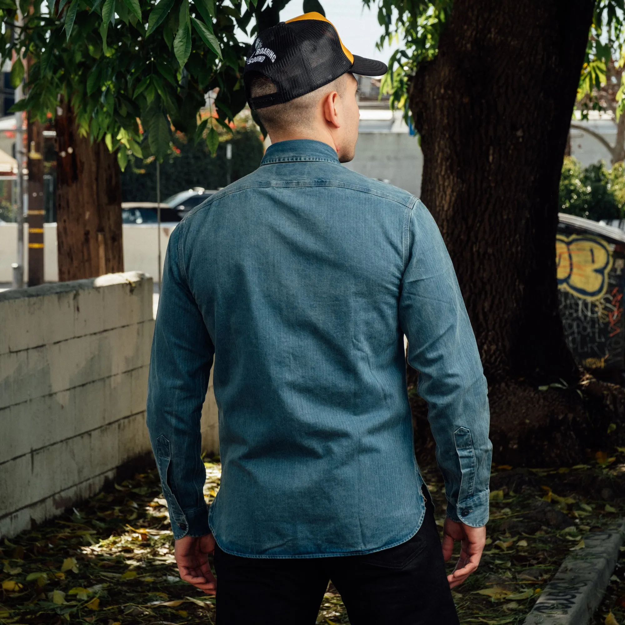 RRL Indigo Herringbone Twill Work Shirt Faded Indigo